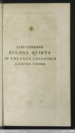 Ecloga Quinta In Theagen Charmiden Lacheten Lysidem