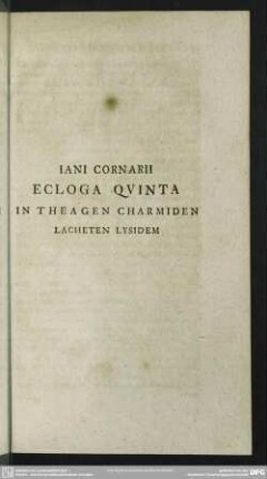 Ecloga Quinta In Theagen Charmiden Lacheten Lysidem