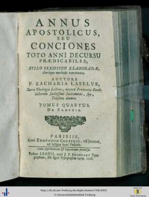 De Sanctis. Tomus 4: Annus apostolicus, seu conciones toto anni decursu praedicabiles