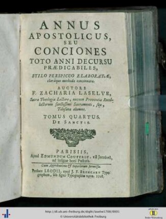 De Sanctis. Tomus 4: Annus apostolicus, seu conciones toto anni decursu praedicabiles