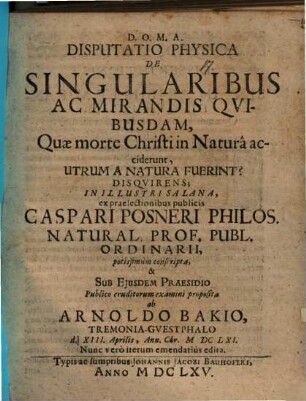 De Sudore Christi Sanguineo, Utrum Naturalis Fuerit? Disquisitio Physica