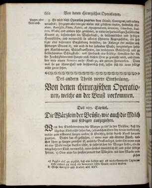 Des andern Theils vierte Eintheilung. Von denen chirurgischen Operationen, welche an der Brust vorkommen.