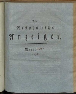 Der Westphälische Anzeiger. Monat Octbr. 1798.