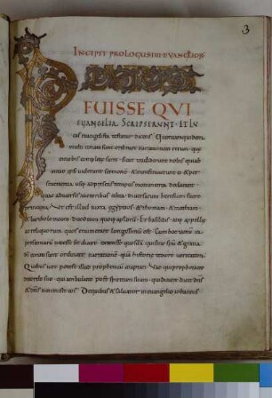 Guntbald-Evangeliar — Initialligatur des Prologs zu den Evangelien, Folio fol. 3r