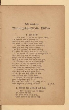 Erste Abteilung. Naturgeschichtliche Bilder