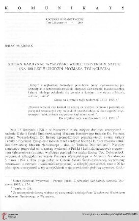 52: Stefan Kardynał Wyszyński wobec universum sztuki (na 100-lecie urodzin Prymasa Tysiąclecia)