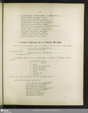 V. Besondere Mittheilungen über die Königliche Müllerschule