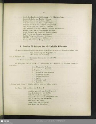 V. Besondere Mittheilungen über die Königliche Müllerschule
