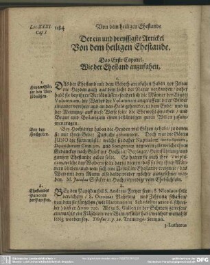 Der ein und dreyssigste Artickel Von dem heiligen Ehestande