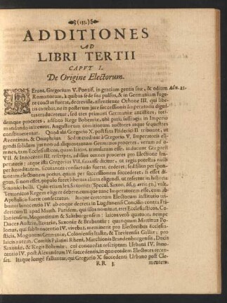 Additiones Ad Libri Tertii Caput I. De Origine Electorum.