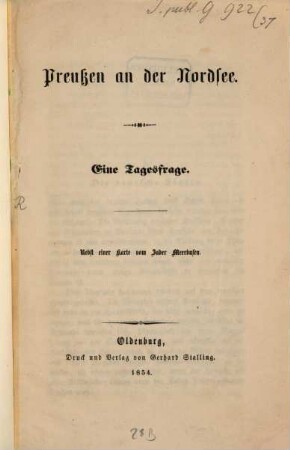 Preußen an der Nordsee : eine Tagesfrage