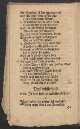 Das sechste Lied. Mel. Jn dich hab ich gehoffet Herr [et]c.