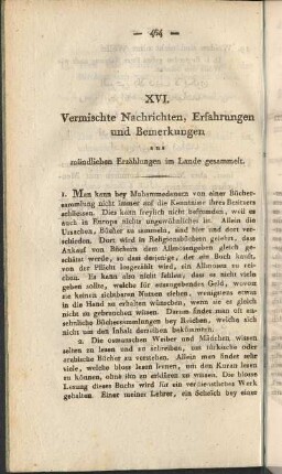 XVI. Vermischte Nachrichten, Erfahrungen und Bemerkungen aus mündlichen Erzählungen im Lande gesammelt.