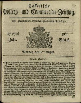 31tes Stueck, Montag den 4ten August 1777