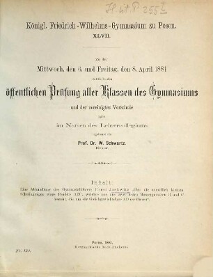 Zu der ... stattfindenden öffentlichen Prüfung ladet ... ergebenst ein. 1880/81