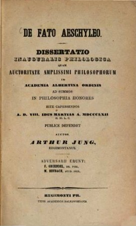 De fato Aeschyleo : Diss. inaug. philol.