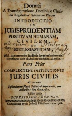 Introductio in Iurisprudentiam positivam humanam, Civilem et Ecclesiasticam, 1