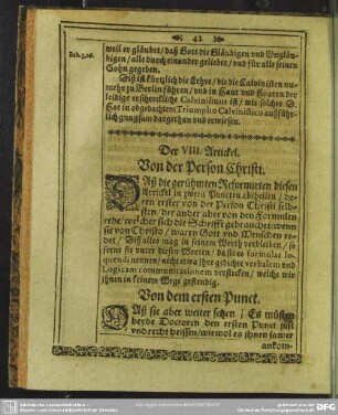 Der VIII. Artickel. Von der Person Christi