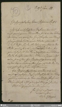 Eigenh. Briefkonzept von August Wilhelm von Schlegel an Philipp Joseph von Rehfues, Bonn, 09.01.1841