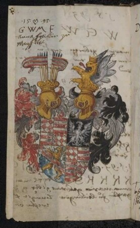 Wappen: Gräfin Anna Maria von Leiningen(-Dagsburg-Falkenburg, später Gräfin zu Ortenburg) (gest. 1627), Eintrag 1593