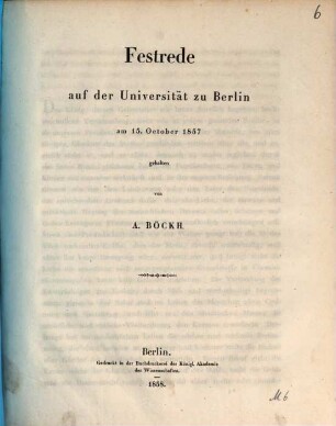 Festrede auf der Universität zu Berlin : am 15. October 1857 gehalten