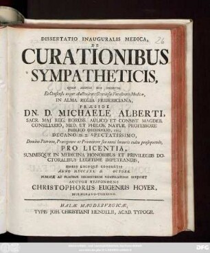 Dissertatio Inauguralis Medica, De Curationibus Sympatheticis