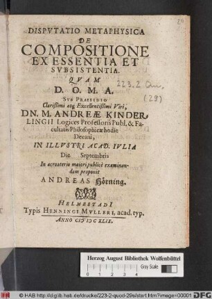 Disputatio Metaphysica De Compositione Ex Essentia Et Subsistentia