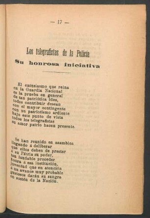 Los telegrafistas de la policía : Su honrosa iniciativa
