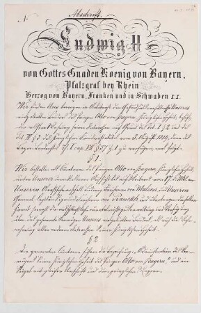 Ludwig II. von Bayern (1845 - 1886) Autographen: Brief von Ludwig II. an König Otto von Bayern - BSB Autogr.Cim. Ludwig .34