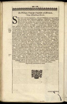 De Philippo Principe Palatino ad Rhenum, Philippi Melanchthonis Narratio.
