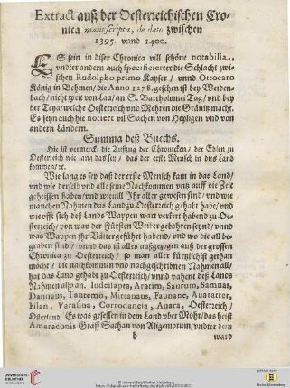 Extract auß der Oesterreichischen Cronica manuscripta de dato zwischen 1395 unnd 1400