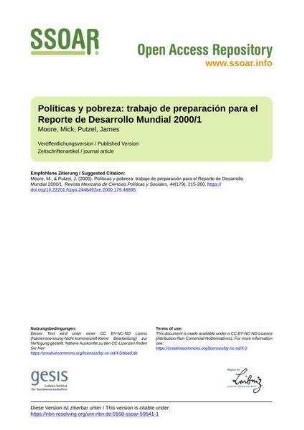 Políticas y pobreza: trabajo de preparación para el Reporte de Desarrollo Mundial 2000/1