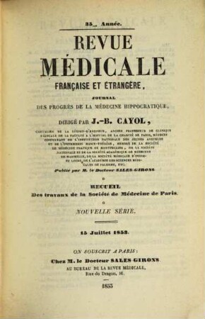 Revue médicale française et étrangère, journal des progrès de la médecine hippocratique. 1853,2, 1853,2