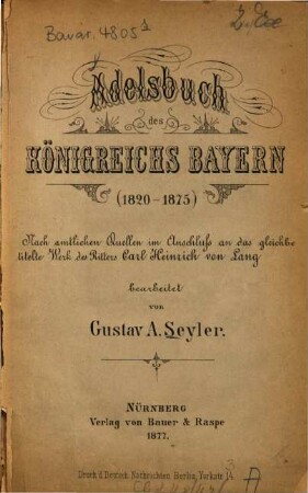 Adelsbuch des Königreichs Bayern : (1820-1875)