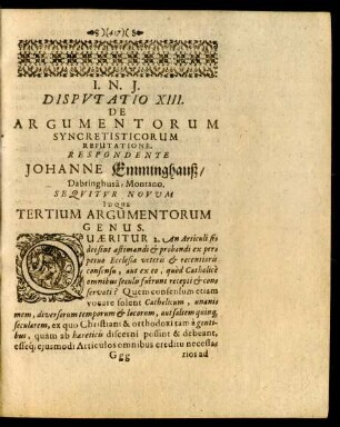 Disputatio XIII. De Argumentorum Syncretisticorum Refutatione ...
