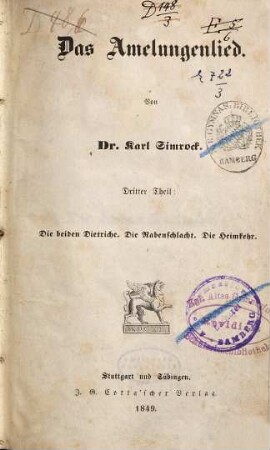 Das Amelungenlied, 3. Die beiden Dietriche. Die Rabenschlacht. Die Heimkehr