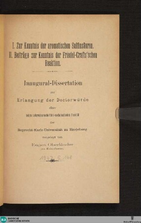 1. Zur Kenntnis der aromatischen Sulfinsäuren