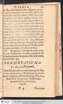 Præsentatio Mariæ, 21. Novemb.