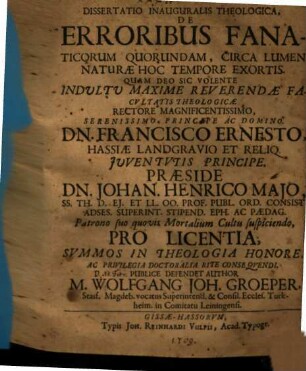 Diss. inaug. theol. de erroribus fanaticorum quorundam circa lumen naturae exortis