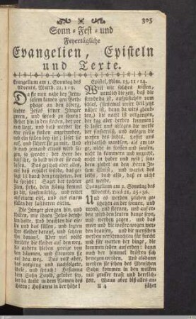 Sonn- Fest- und Feyertägliche Evangelien, Episteln und Texte.