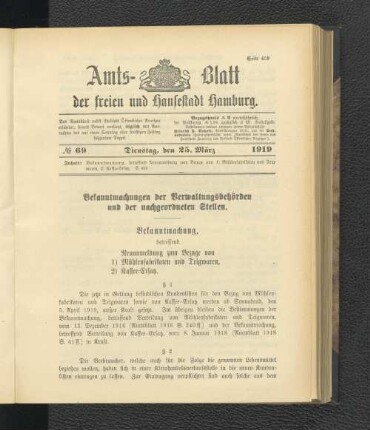 No.69, Dienstag, den 25. März 1919