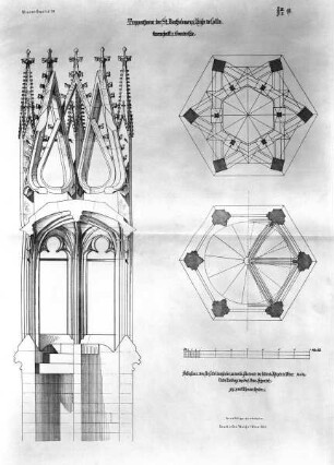Aufriss und Grundrisse des südlichen Chorteppenturms der Bartholomäuskirche in Kolín
