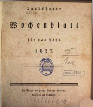 Landshuter Wochenblatt. 1827