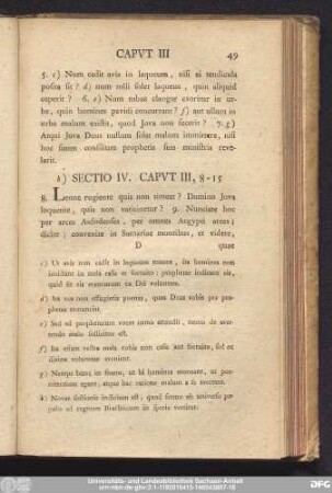 Sectio IV. Caput III, 8 - 15