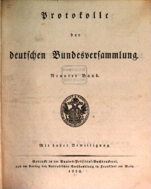 Protokolle der Deutschen Bundesversammlung. [Teilausgabe]. 9. 1820
