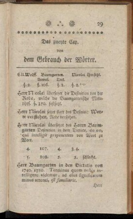 Das zweyte Cap. von dem Gebrauch der Wörter.