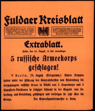 Erste Ausgabe vom Samstag, den 29. August 1914.