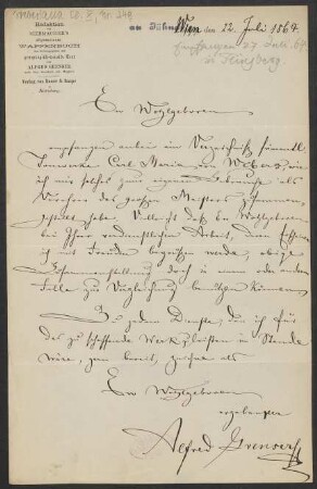 Brief an Friedrich Wilhelm Jähns : 22.07.1864