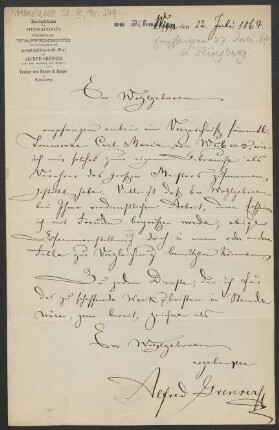 Brief an Friedrich Wilhelm Jähns : 22.07.1864