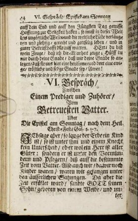 VI. Gespräch. Vom Getreuesten Vatter. - X. Gespräch. Vom Rechten Gottes-Dienst.